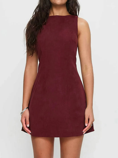 Elegant Sleeveless A-Line Mini Dress with Back Tie