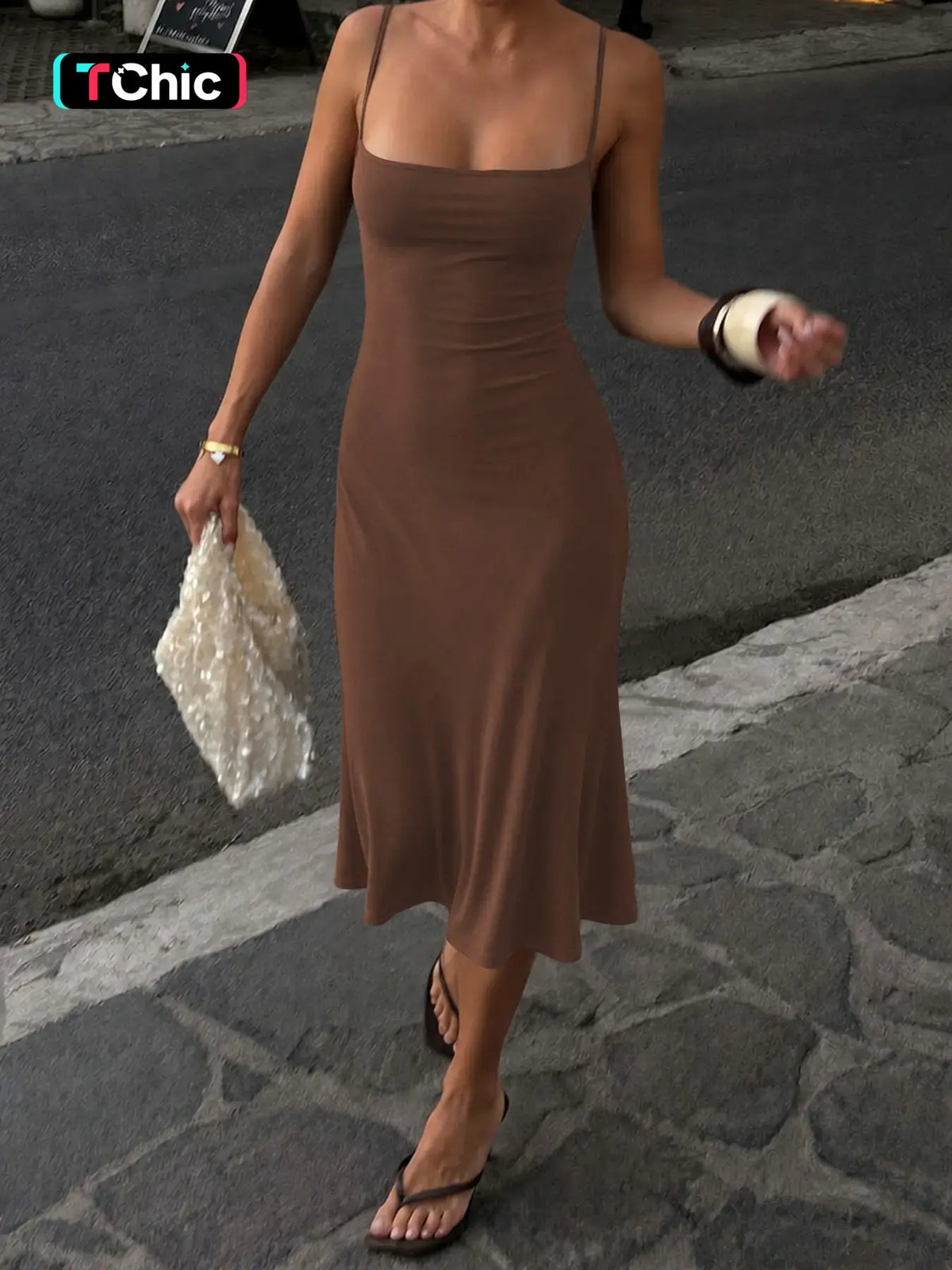 Women'S Basic Solid Color Bodycon Slip Dress, Sleeveless Backless Spaghetti Straps Plain Slim Fit Midi Dress, Party Club Date Holiday Daily Casual Elegant Dresses for Ladies All Seasons Summer Fashion Clothes Wear, Chic Elegant Fitted