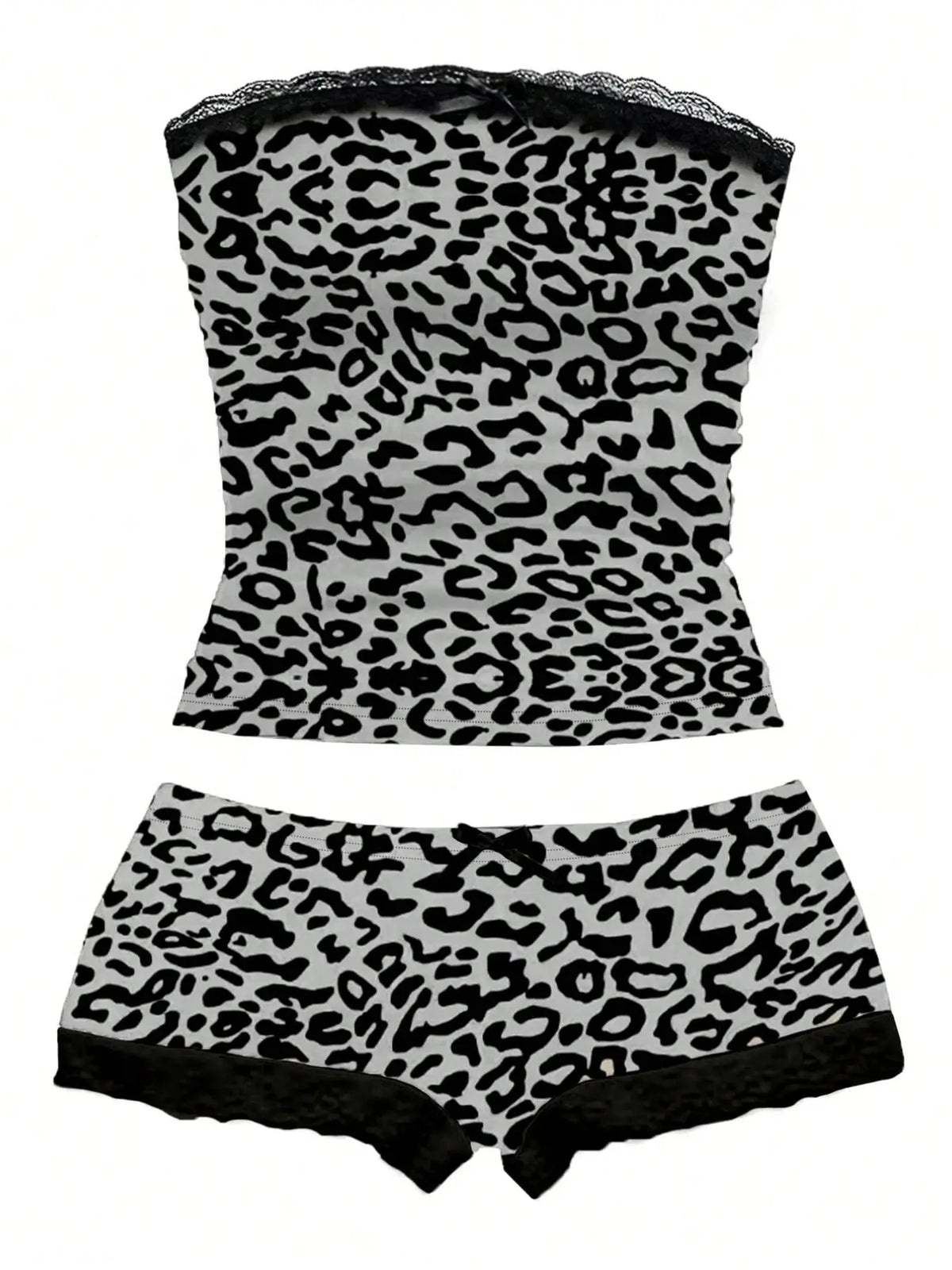 Lace-Trim Crop Top & Shorts Co-Ord Set with Bow Detail