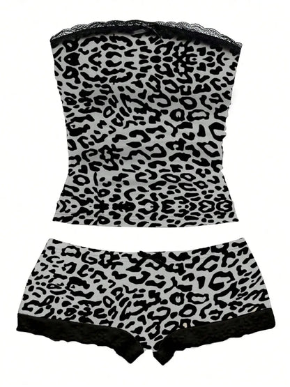 Lace-Trim Crop Top & Shorts Co-Ord Set with Bow Detail