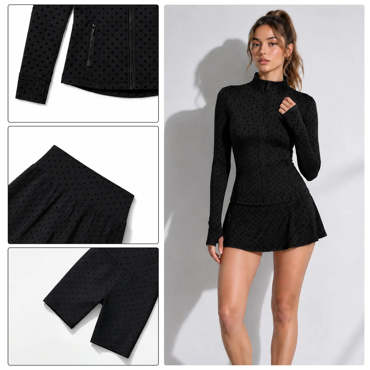 Textured Zip-Up Track Jacket with Matching Shorts/Skirt