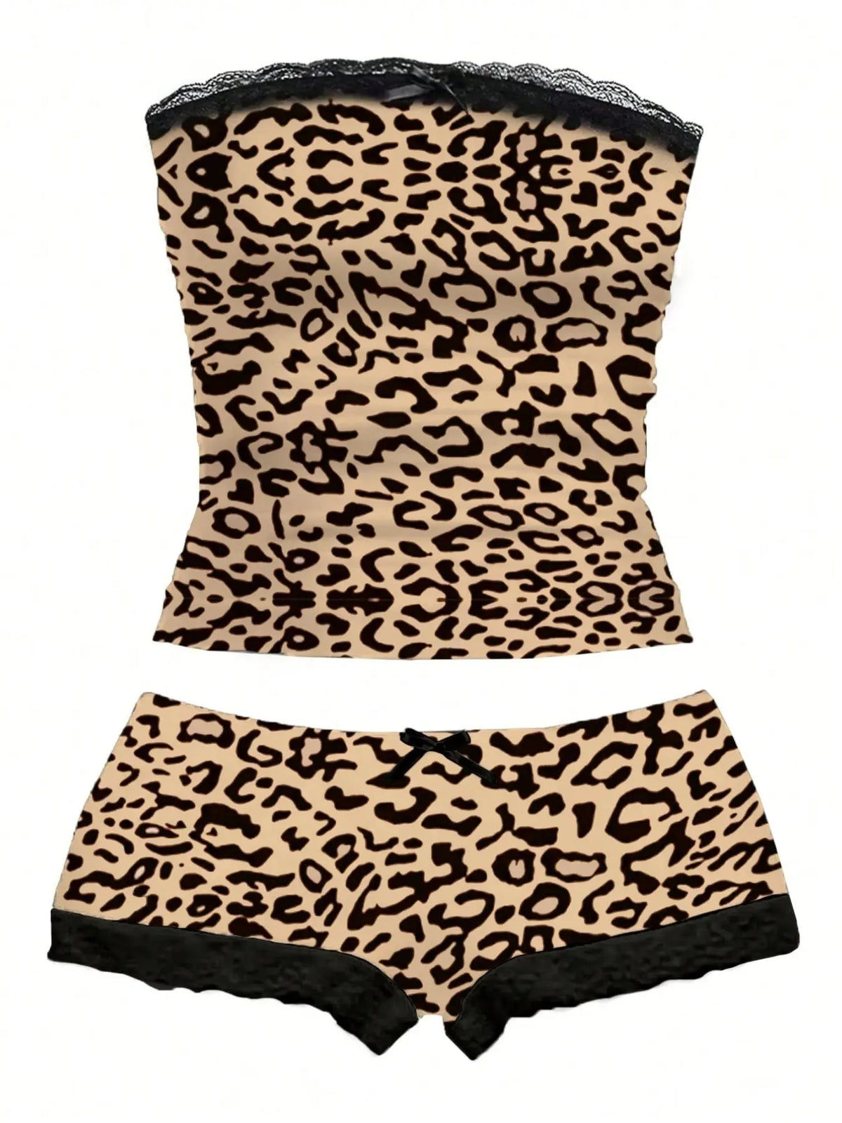 Lace-Trim Crop Top & Shorts Co-Ord Set with Bow Detail