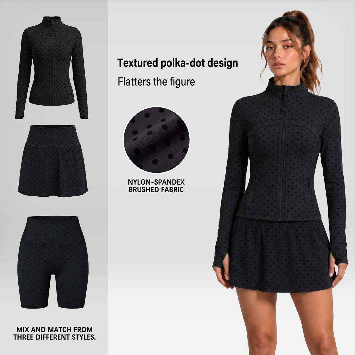 Textured Zip-Up Track Jacket with Matching Shorts/Skirt