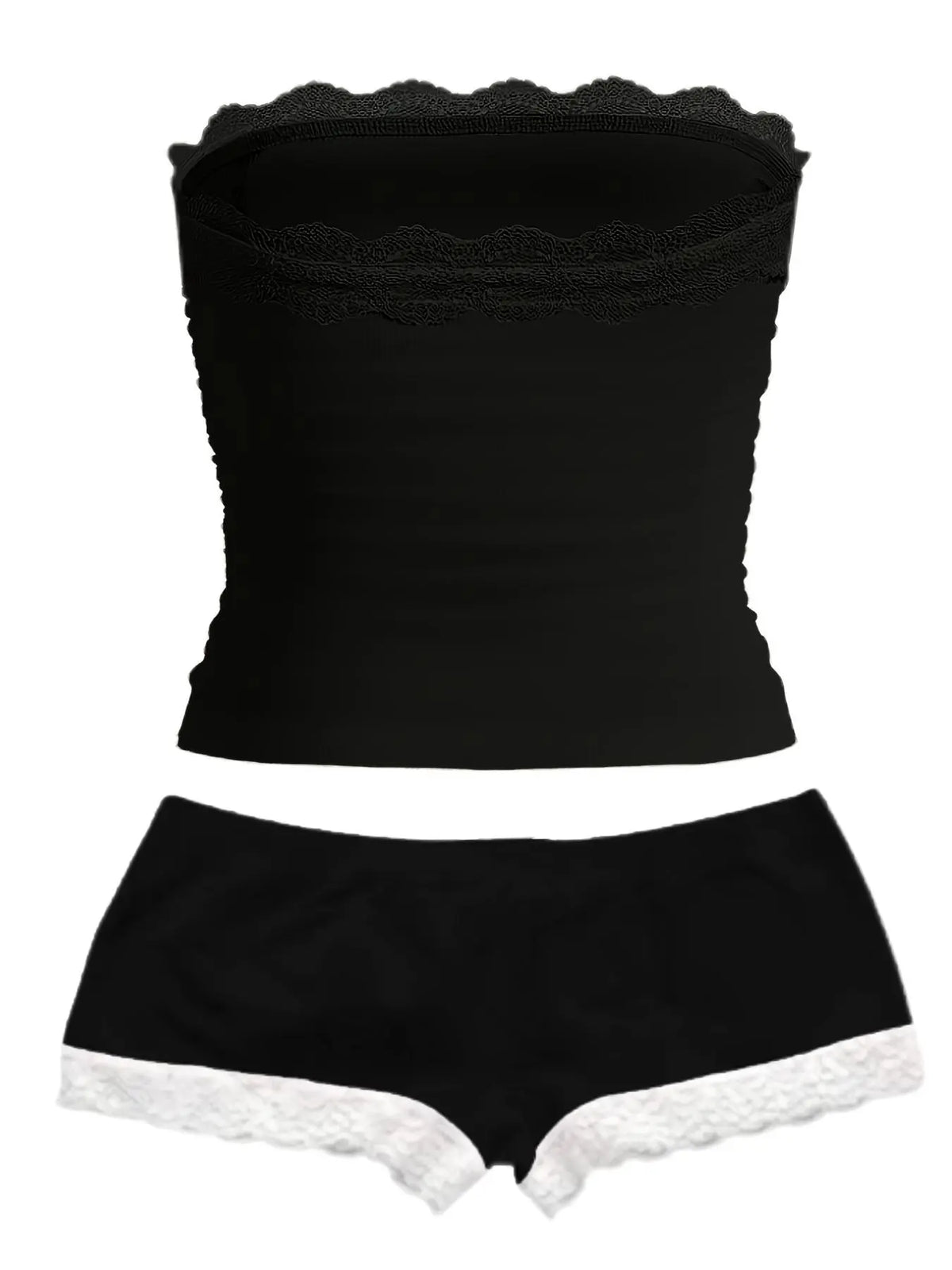 Lace-Trim Crop Top & Shorts Co-Ord Set with Bow Detail